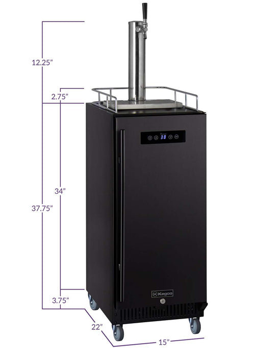 Kegco 15" Wide Single Tap Black Commercial Kegerator