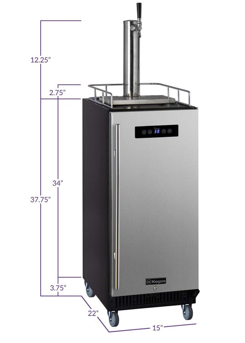 Kegco 15" Wide Kombucha Single Tap Stainless Steel Commercial Kegerator