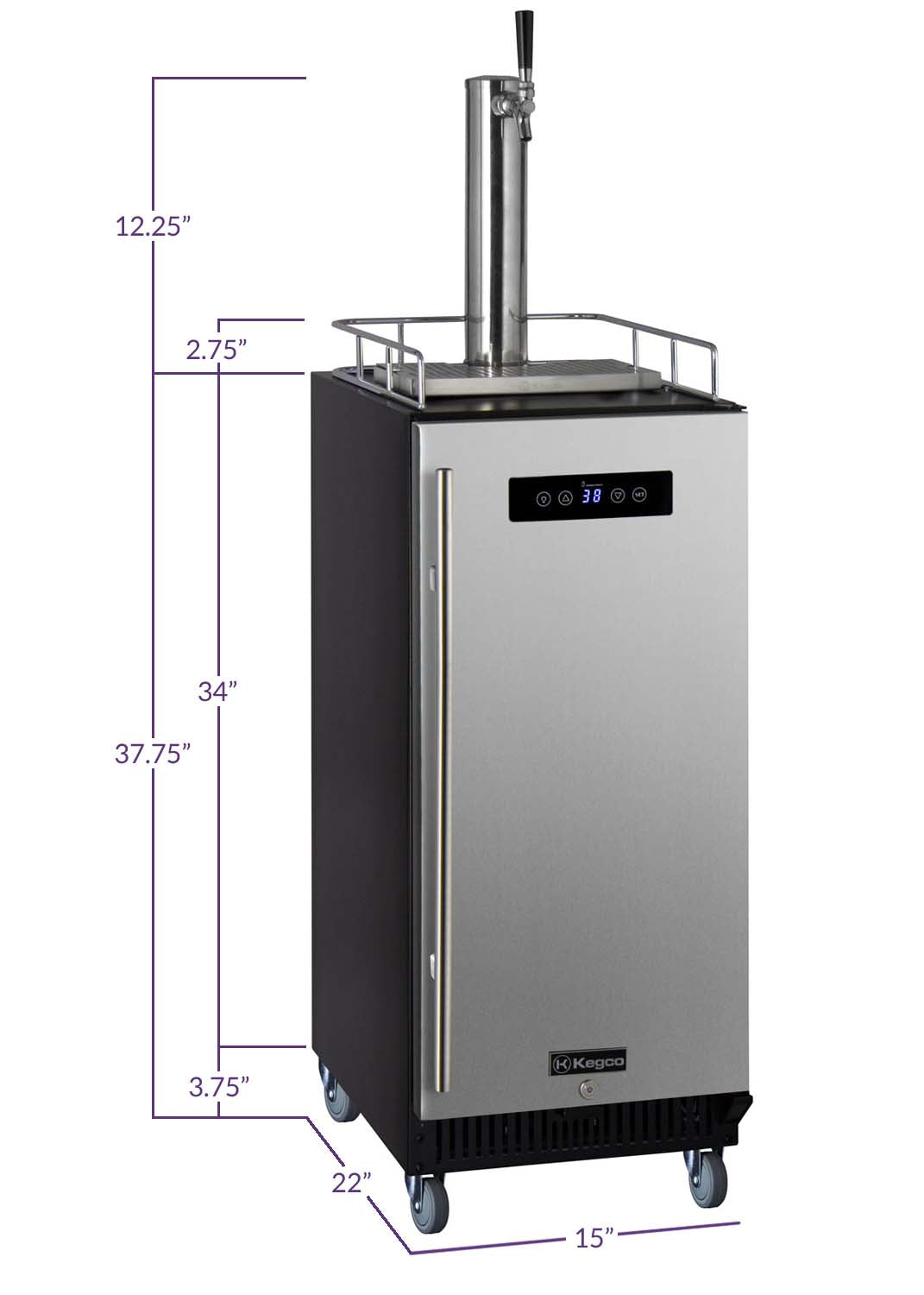 Kegco 15" Wide Single Tap Stainless Steel Commercial Kegerator