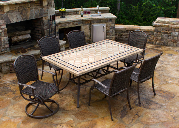 Tortuga Outdoor Marquesas 7Pc Dining Set (4 chairs, 2 swivel rockers, 70" stone table)
