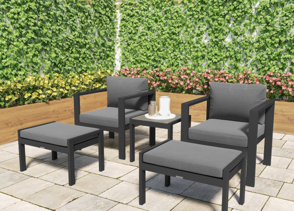 Tortuga Outdoor Lakeview 5-Piece Bistro Set (2 Chairs, 2 Ottoman, 1 Side Table) - Charcoal