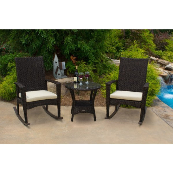 Tortuga Outdoor Bayview 3 Piece Rocking Chair Set ( 2 rockers, 1 side table) - Pecan