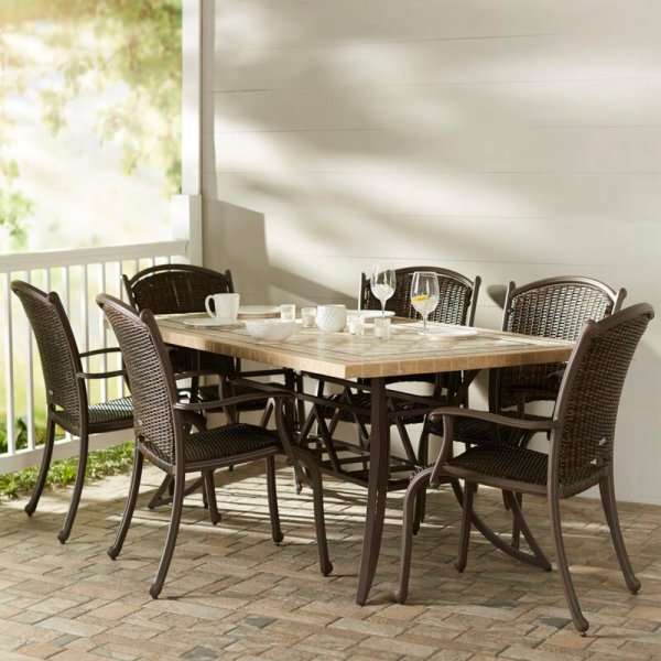 Tortuga Outdoor Marquesas 7Pc Dining Set (6 chairs, 70" stone table)