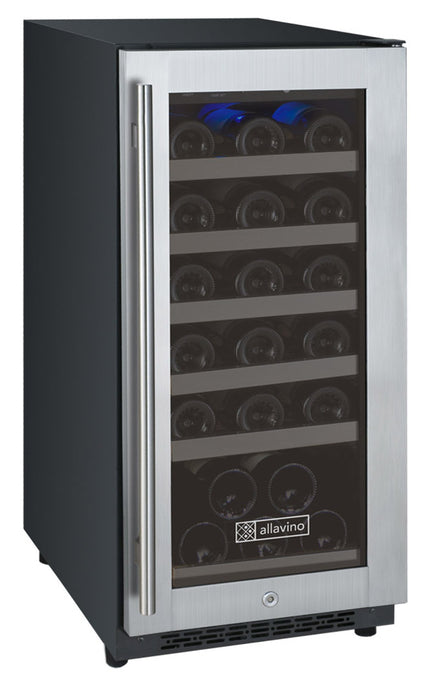 Allavino 15" Wide FlexCount II Tru-Vino 30 Bottle Single Zone Stainless Steel Right Hinge Wine Refrigerator