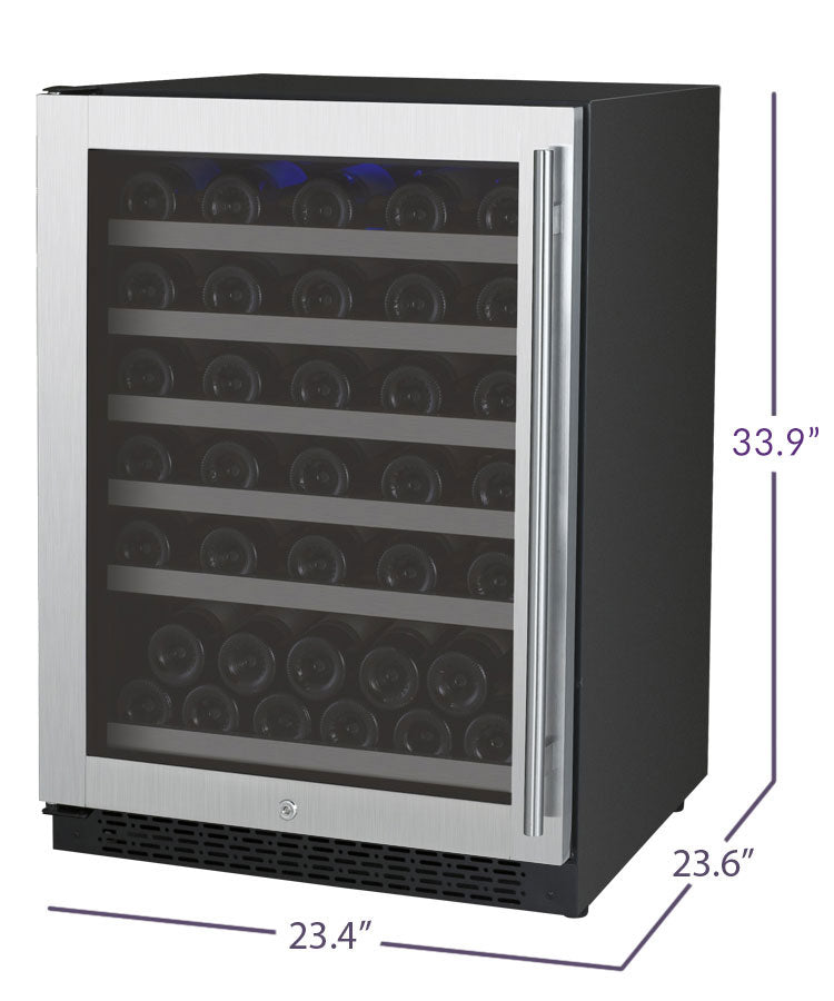 Allavino 24" Wide FlexCount II Tru-Vino Series 56 Bottle Single Zone Stainless Steel Left Hinge Wine Refrigerator