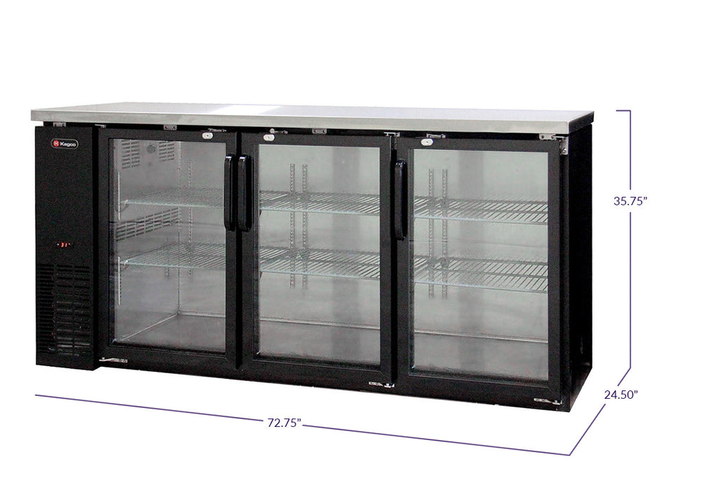 Kegco Commercial Back Bar Cooler with Three Glass Doors