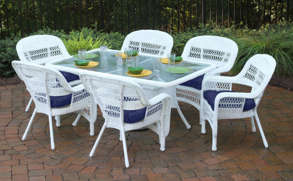 Tortuga Outdoor Portside 7Pc Dining Set  (6 chairs, 66" dining table) - White - Navy