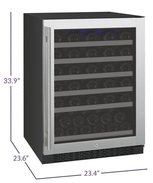 Allavino 24" Wide FlexCount II Tru-Vino 56 Bottle Single Zone Stainless Steel Right Hinge Wine Refrigerator