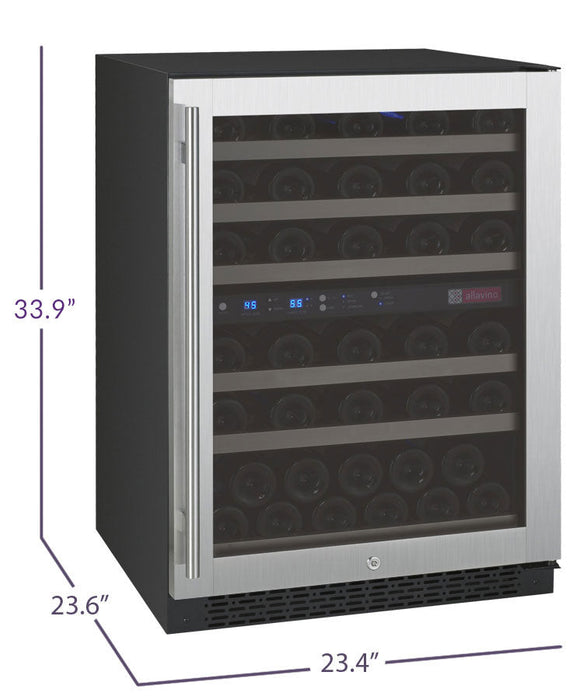 Allavino 24" Wide FlexCount II Tru-Vino 56 Bottle Dual Zone Stainless Steel Right Hinge Wine Refrigerator